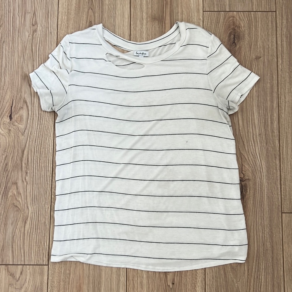 White Striped Tee with cutout